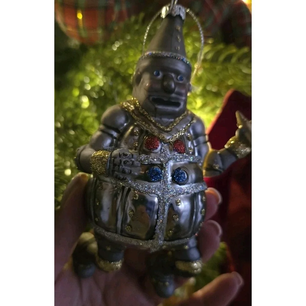 1990's Wizard of Oz Tin Man Style Silver Glass Christmas Ornament